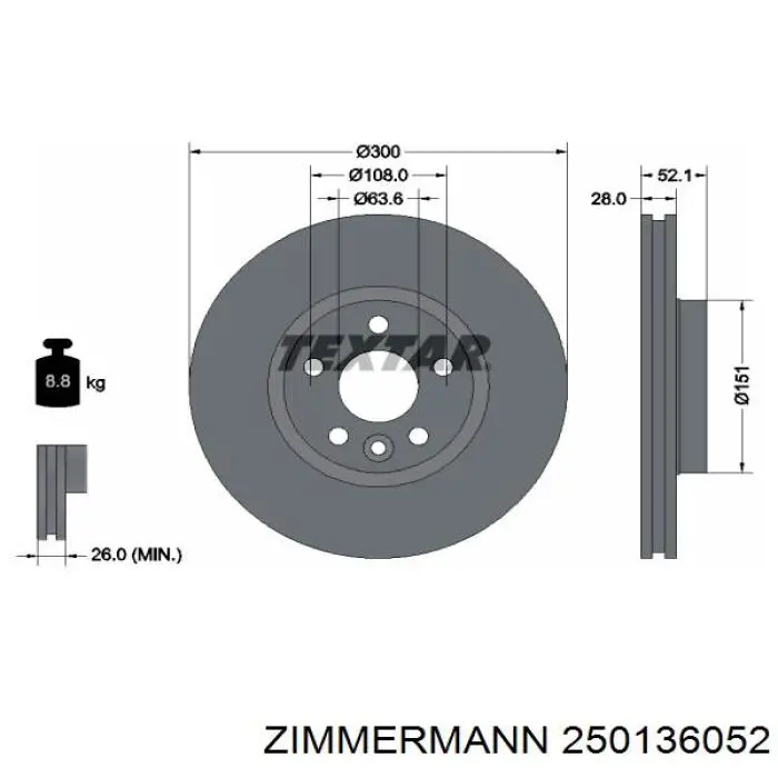 Купить 250136052 Zimmermann Ротор тормозной