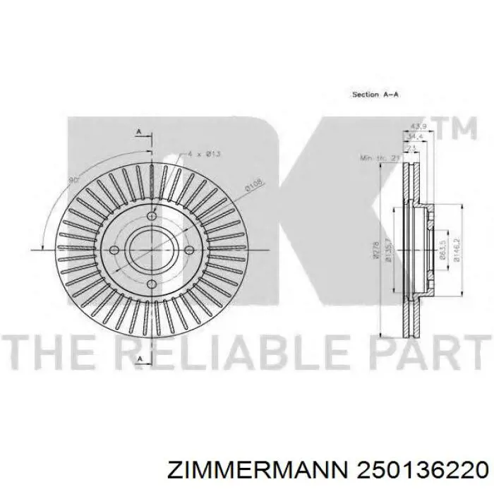 Купить 250136220 Zimmermann Ротор тормозной