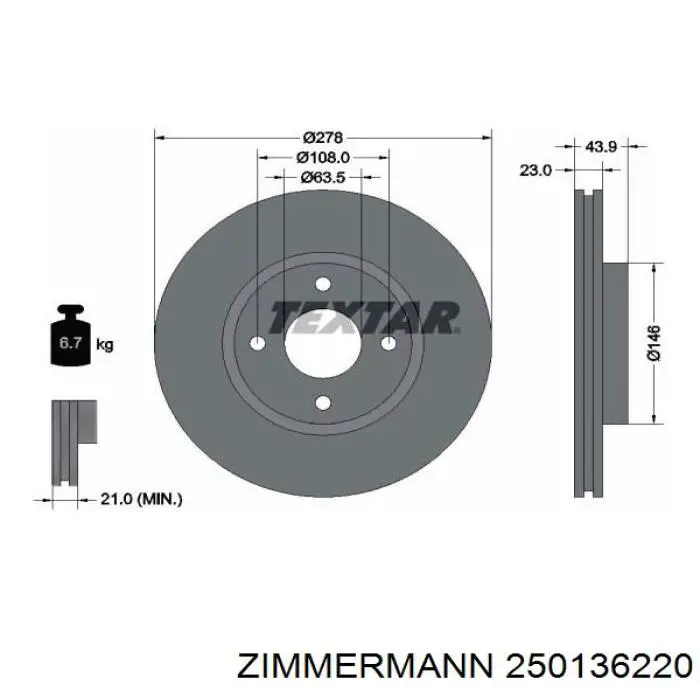 Купить 250136220 Zimmermann Ротор тормозной