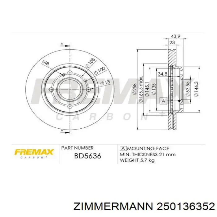 250136352 Zimmermann Диск тормозной передний