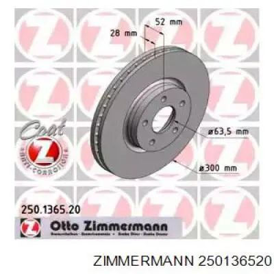 Передние тормозные диски 250136520 Zimmermann