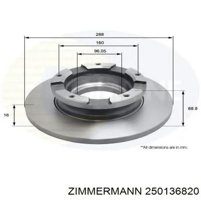 Купить 250136820 Zimmermann Диск тормозной задний