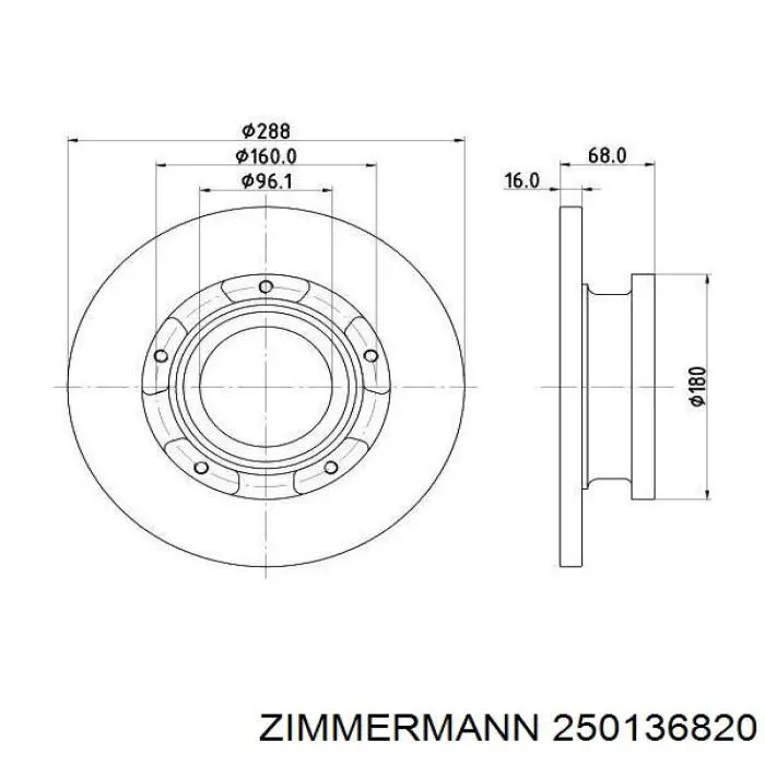 Купить 250136820 Zimmermann Диск тормозной задний