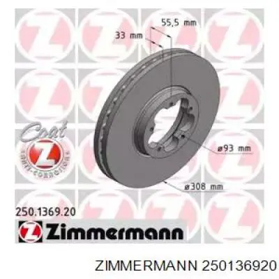 Передние тормозные диски 250136920 Zimmermann