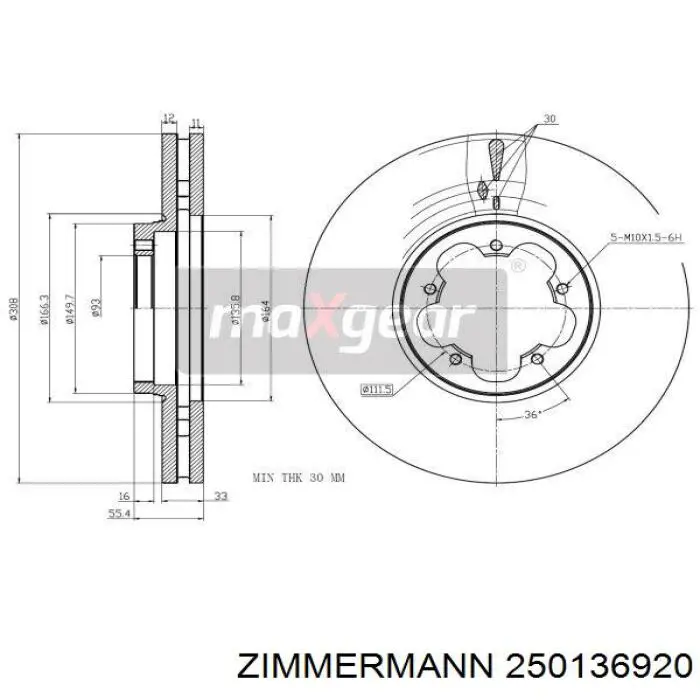 Тормоз дисковый передний Zimmermann 250136920 цена, от 70.83 USD