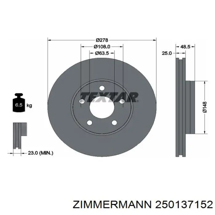 Передние тормозные диски 250137152 Zimmermann