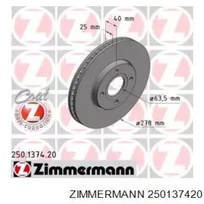 Передние тормозные диски 250137420 Zimmermann