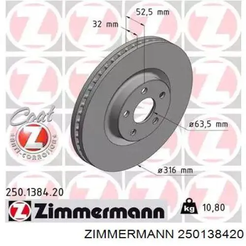 250.1384.20 Zimmermann disco do freio dianteiro