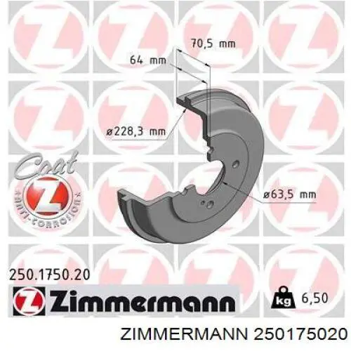 250.1750.20 Zimmermann tambor do freio traseiro