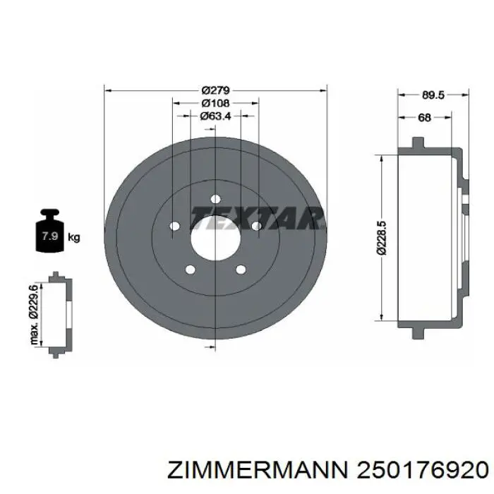 250176920 Zimmermann Тормозной барабан