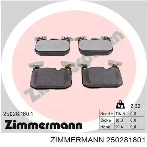 250281801 Zimmermann sapatas do freio dianteiras de disco
