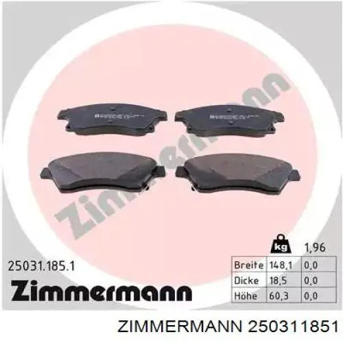 Передние тормозные колодки 250311851 Zimmermann