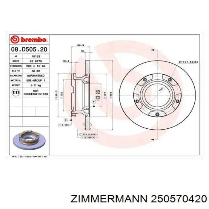 Задний дисковый тормоз Zimmermann 250570420