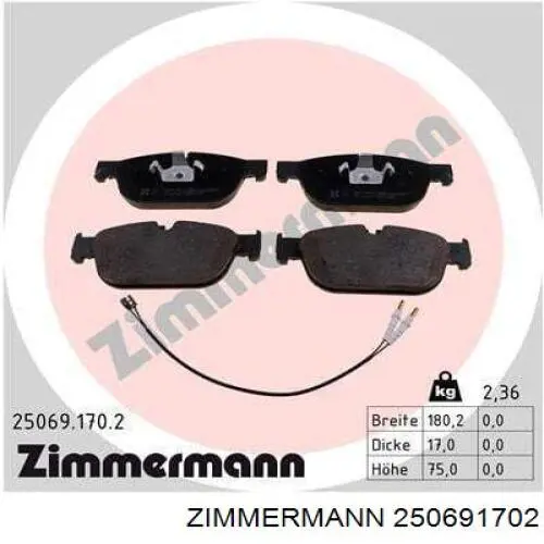 Передние тормозные колодки 250691702 Zimmermann