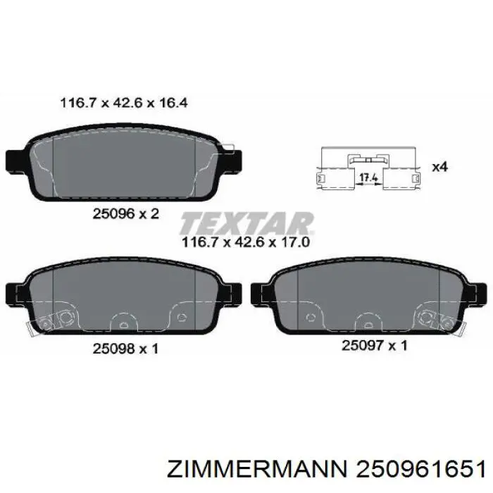 Купить 250961651 Zimmermann Колодки тормозные задние, дисковые