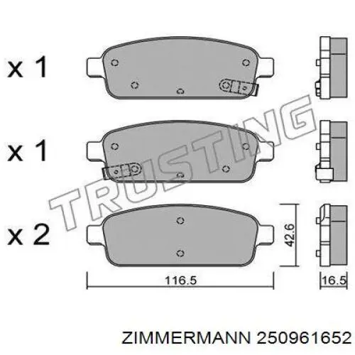 Купить 250961652 Zimmermann Колодки тормозные задние, дисковые