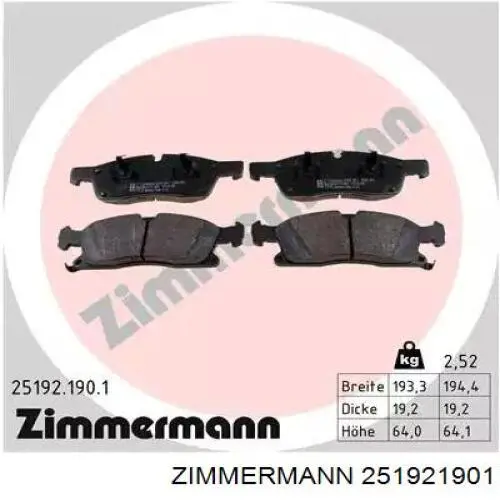 Передние тормозные колодки 251921901 Zimmermann