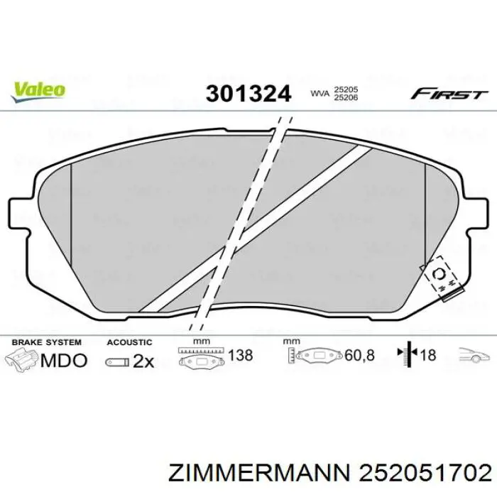 Передние тормозные колодки 252051702 Zimmermann