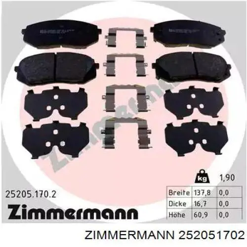 252051702 Zimmermann sapatas do freio dianteiras de disco