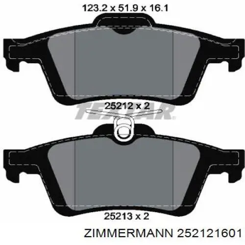 Купить 252121601 Zimmermann Колодки тормозные задние, дисковые