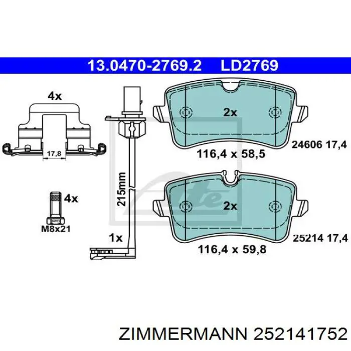 Задние дисковые колодки Zimmermann 252141752