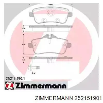 Купить 252151901 Zimmermann Колодки тормозные задние, дисковые
