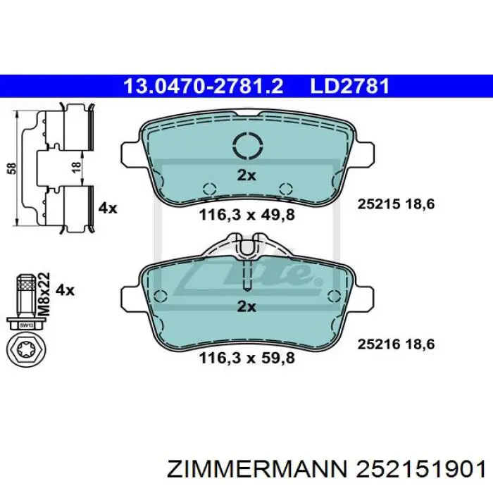 Задние дисковые колодки Zimmermann 252151901