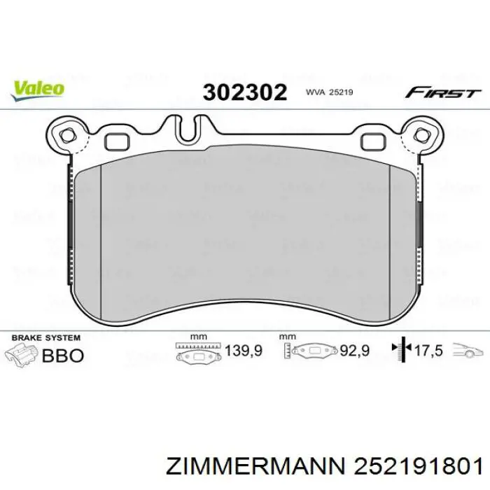 Купить 252191801 Zimmermann Колодки тормозные