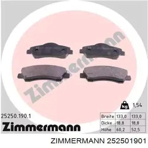 25250.190.1 Zimmermann колодки тормозные передние дисковые
