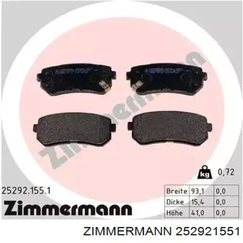 252921551 Zimmermann sapatas do freio traseiras de disco