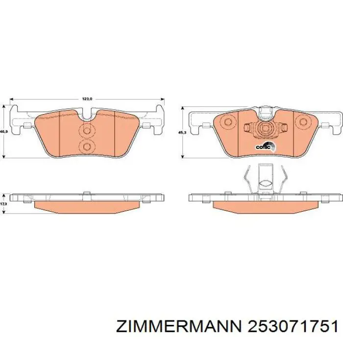 Купить 253071751 Zimmermann Колодки тормозные задние, дисковые