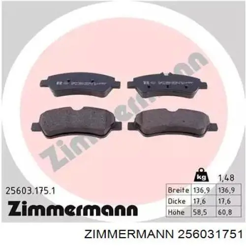 256031751 Zimmermann колодки тормозные задние дисковые
