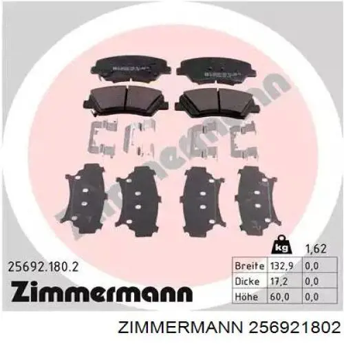 256921802 Zimmermann sapatas do freio dianteiras de disco