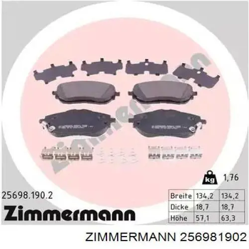 256981902 Zimmermann колодки тормозные передние дисковые