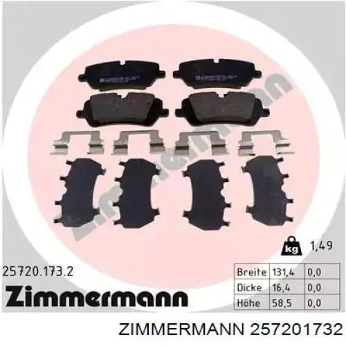 257201732 Zimmermann sapatas do freio traseiras de disco