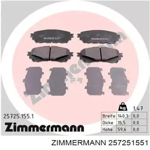 25725.155.1 Zimmermann sapatas do freio dianteiras de disco