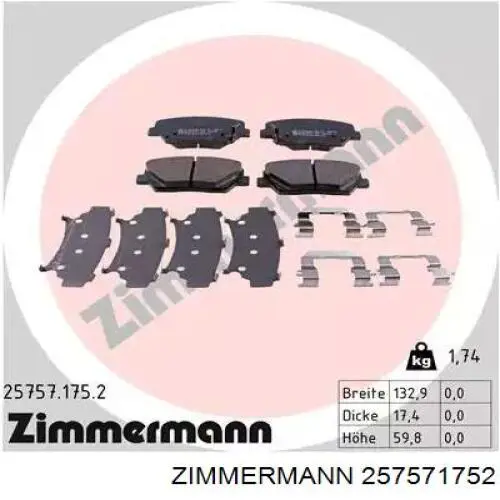 25757.175.2 Zimmermann sapatas do freio dianteiras de disco