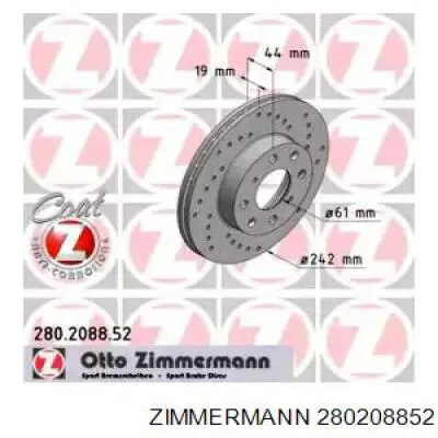 280.2088.52 Zimmermann диск тормозной передний
