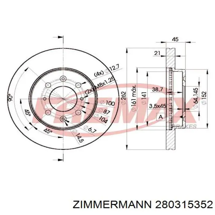 Тормоз дисковый передний Zimmermann 280315352 цена, от 32.42 USD