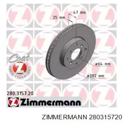 Передние тормозные диски 280315720 Zimmermann