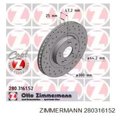 Передние тормозные диски 280316152 Zimmermann