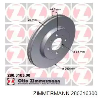 Передние тормозные диски 280316300 Zimmermann