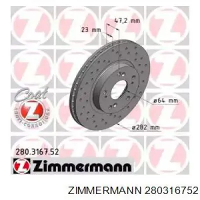 Передние тормозные диски 280316752 Zimmermann