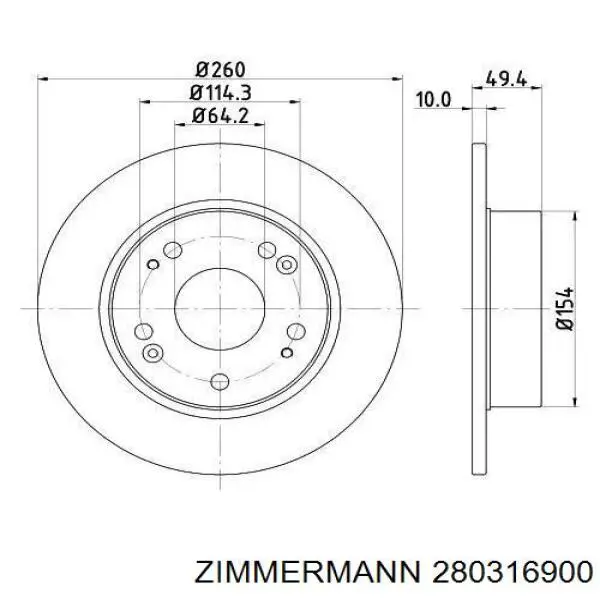 Купить 280316900 Zimmermann Диск тормозной задний
