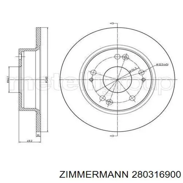 Задний тормозной диск Zimmermann 280316900 цена, от 30.50 USD