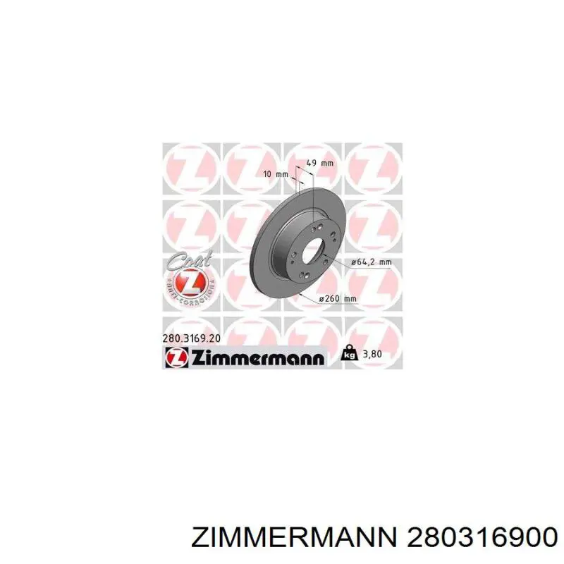 Задний тормозной диск Zimmermann 280316900 цена, от 30.50 USD