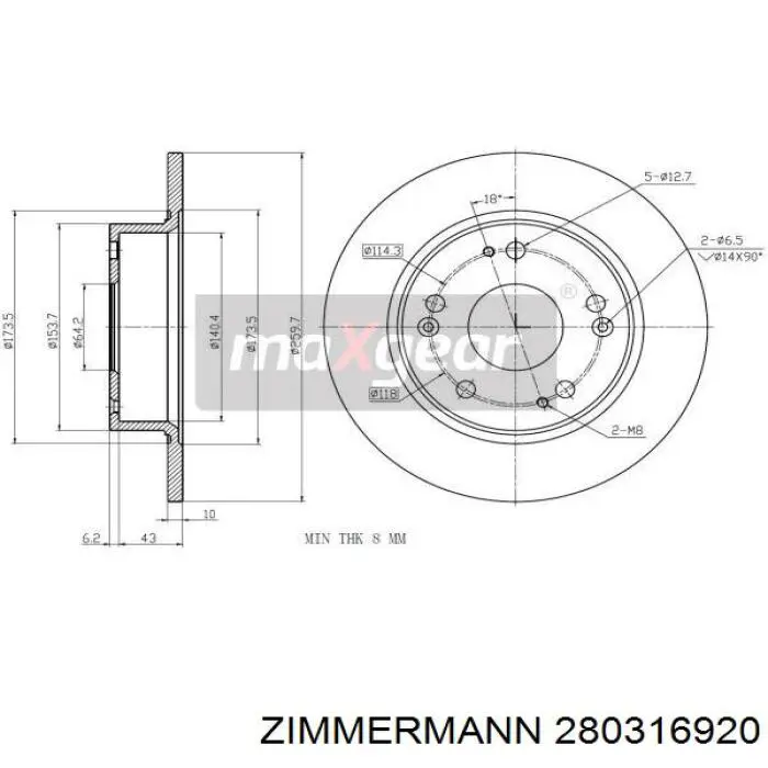 Задний тормозной диск Zimmermann 280316920 цена, от 31.78 USD