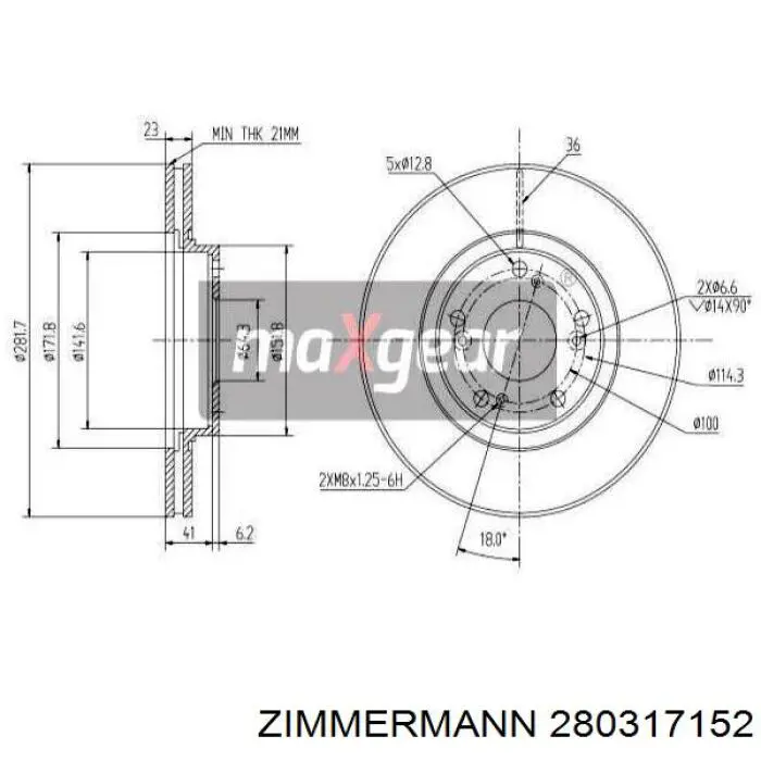 Тормоз дисковый передний Zimmermann 280317152 цена, от 51.33 USD