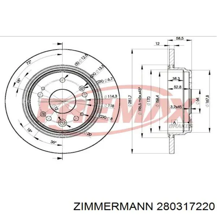 280317220 Zimmermann Дисковый тормоз