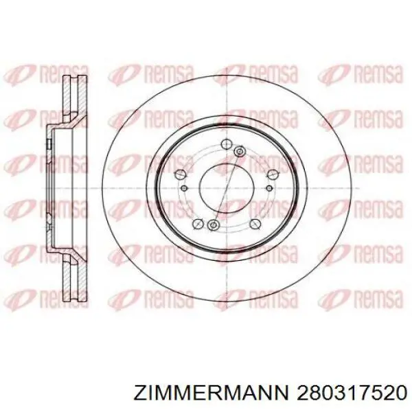 Передние тормозные диски 280317520 Zimmermann
